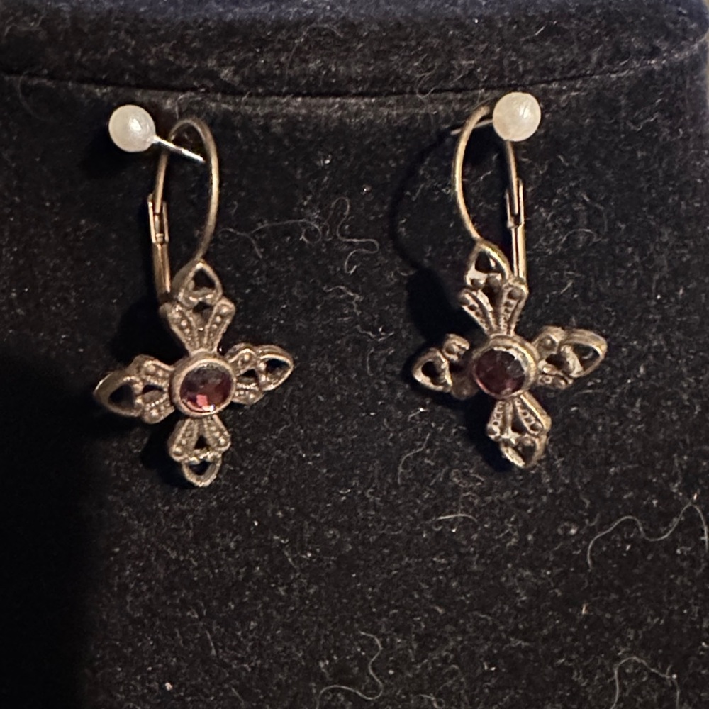 Elegant Antique Gold and amethyst stone Cross Earrings - Picture 1 of 1
